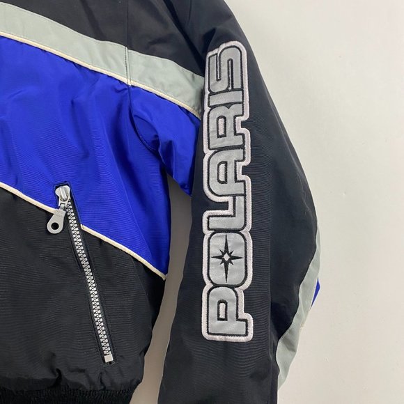 Vintage Polaris Snowmobile Jacket Coat Medium Women Black Blue Nylon Winter - Picture 3 of 16